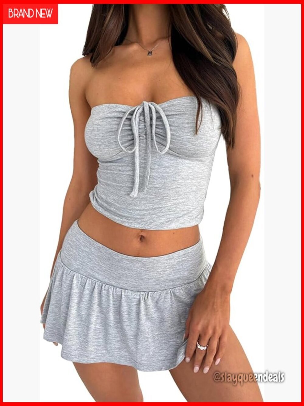 Y2K Summer 2-Piece Skort Set, Off-Shoulder Crop Top & Low-Waist Mini Skorts